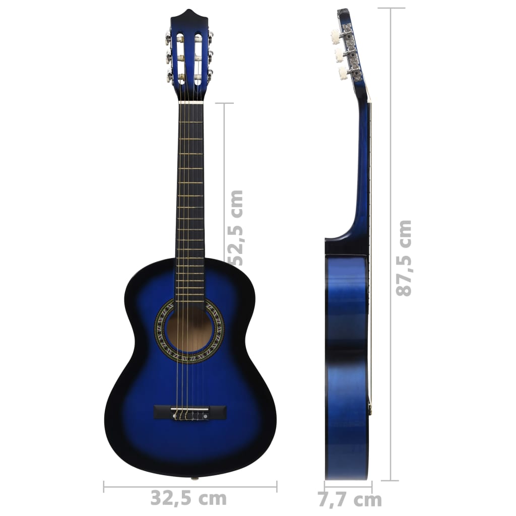 vidaXL 8-tlg. Klassische Gitarre Set für Anfänger Blau 1/2 34"