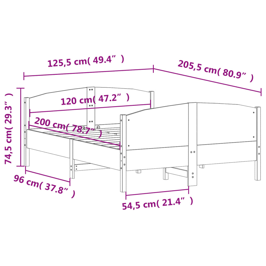 vidaXL Massivholzbett ohne Matratze Weiß 120x200 cm Kiefernholz