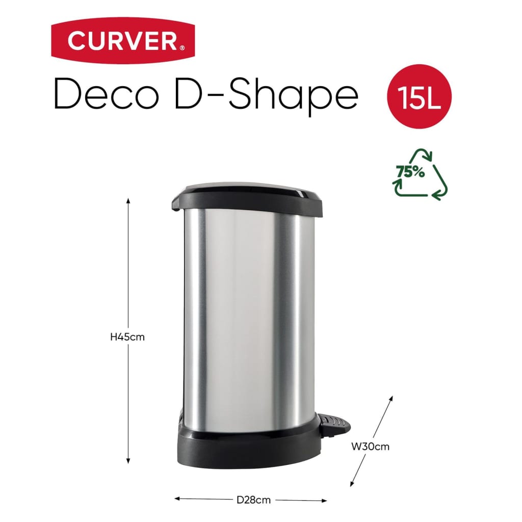 Curver Tretmülleimer Deco D-Form 15L Silbern