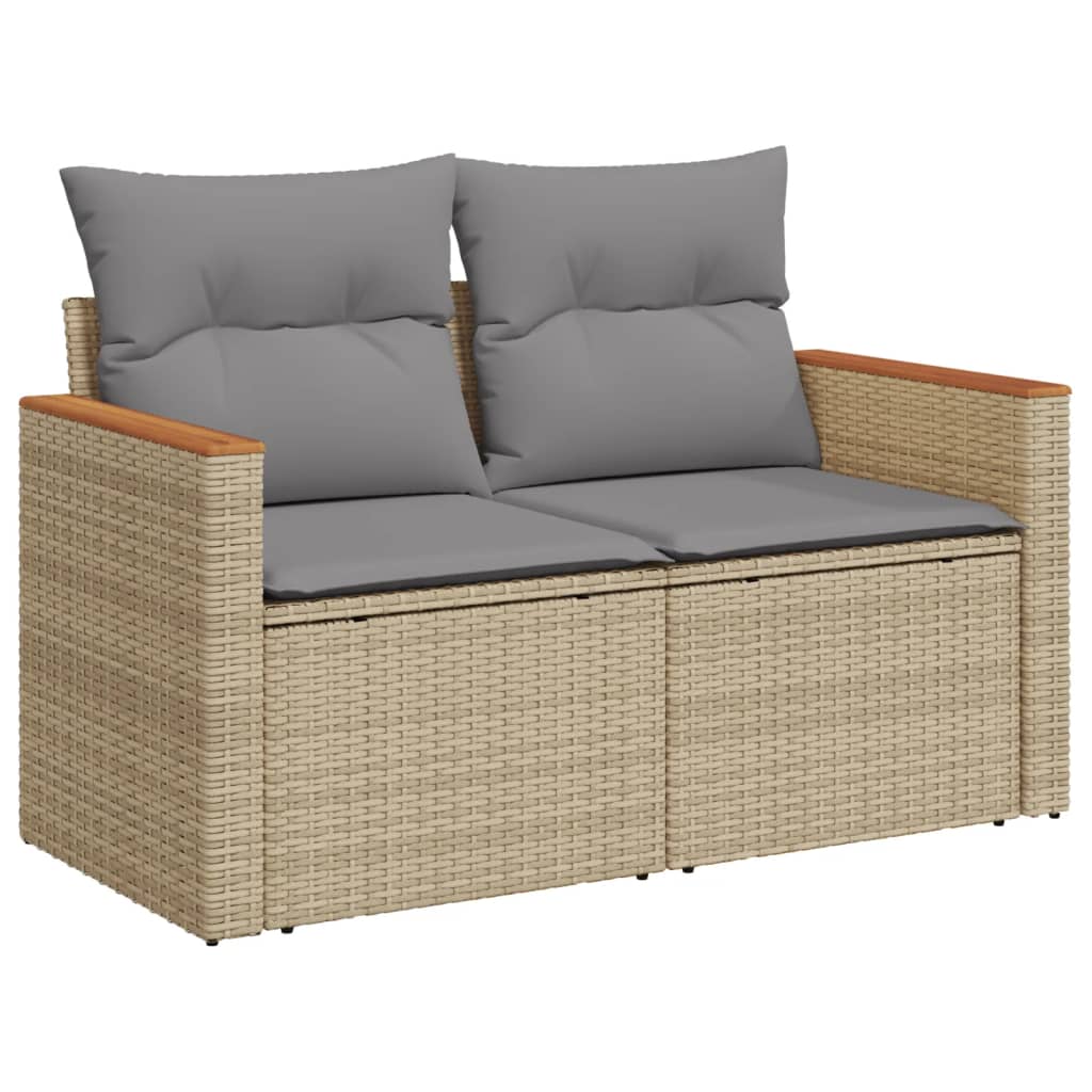 vidaXL 7-tlg. Garten-Sofagarnitur mit Kissen Beige Poly Rattan