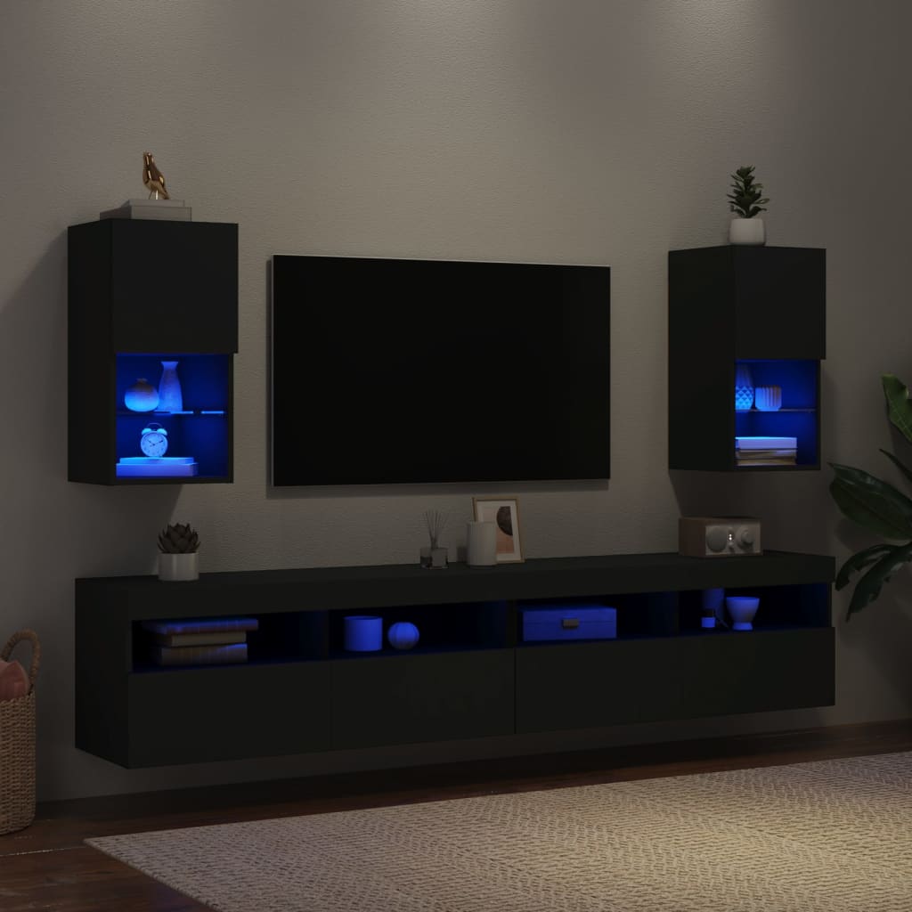 vidaXL TV-Schränke mit LED-Leuchten 2 Stk. Schwarz 30,5x30x60 cm