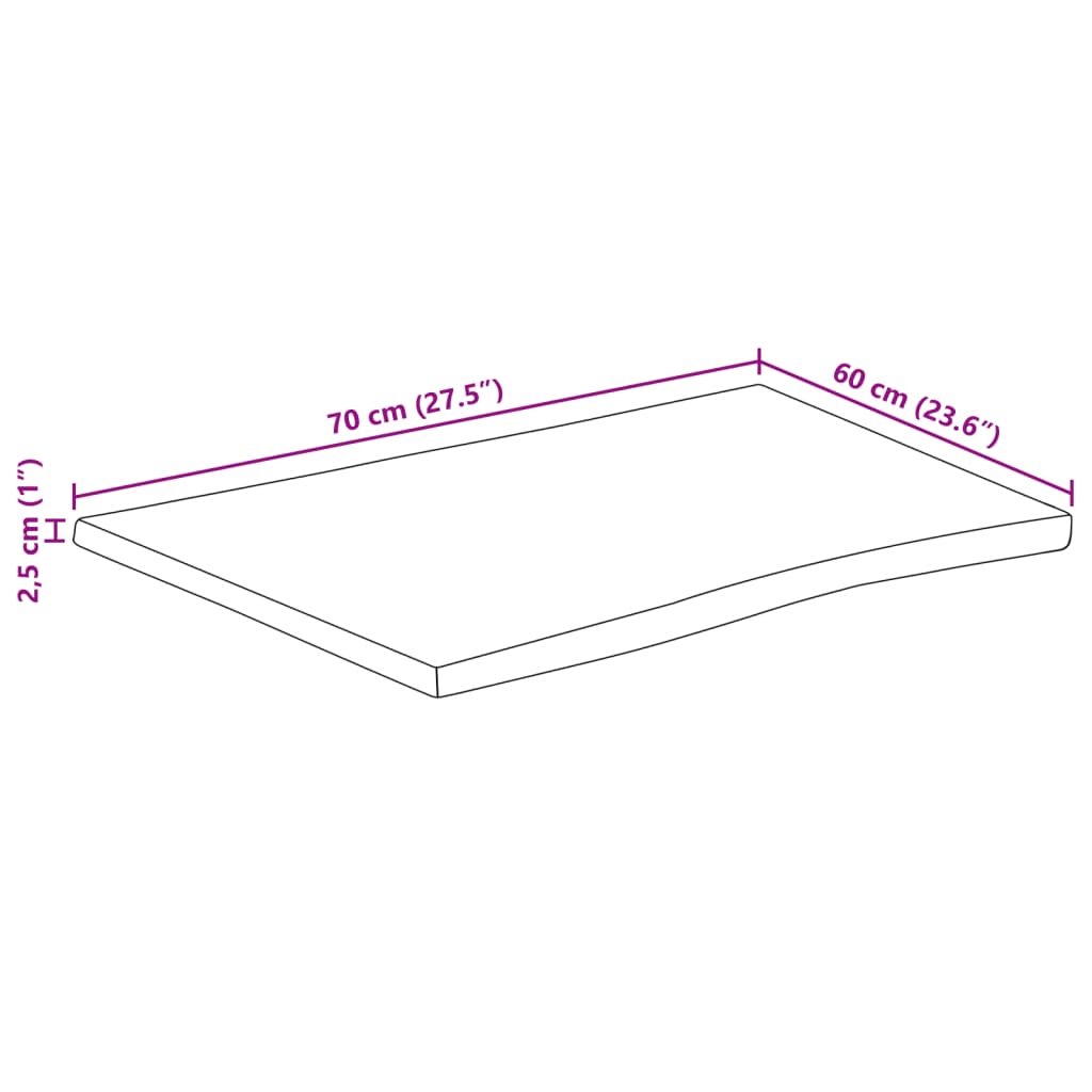 vidaXL Tischplatte mit Baumkante 70x60x2,5 cm Raues Mango Massivholz