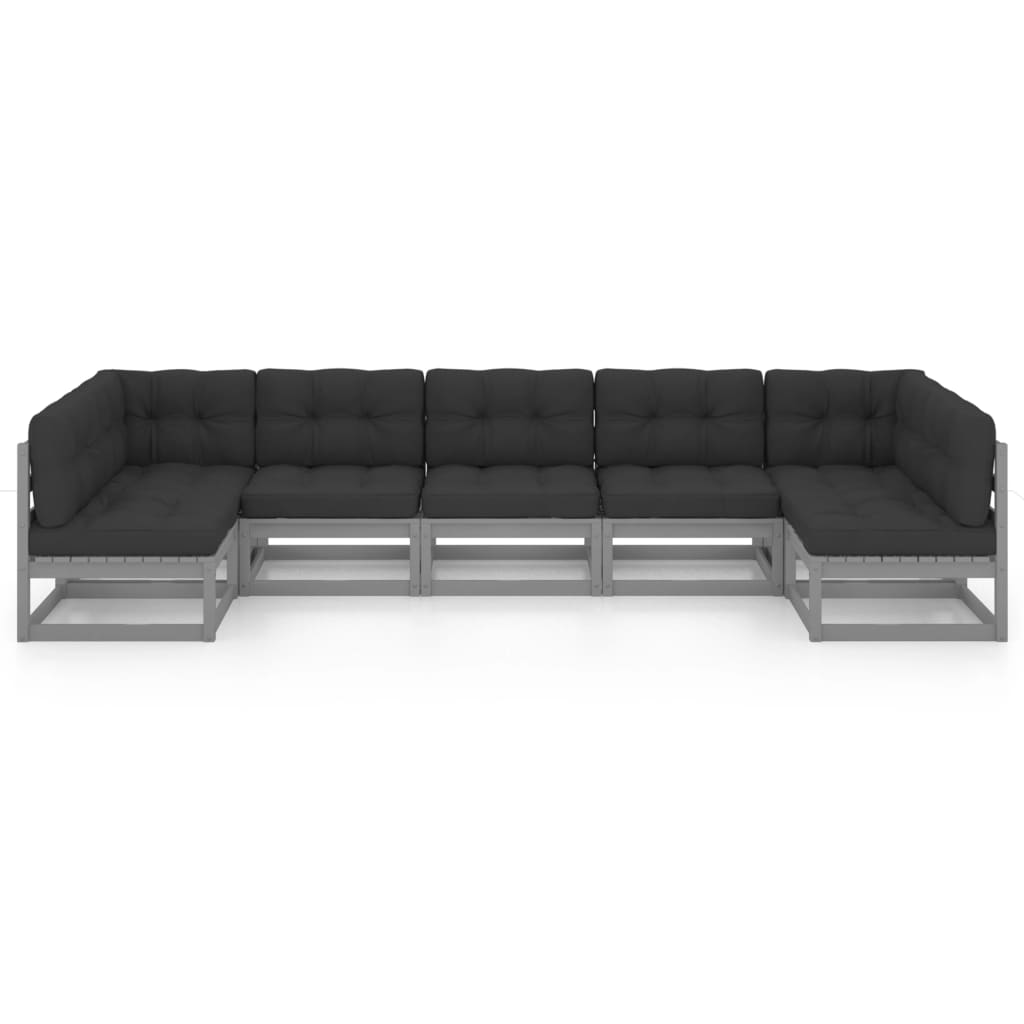 vidaXL 7-tlg. Garten-Lounge-Set mit Kissen Grau Massivholz Kiefer