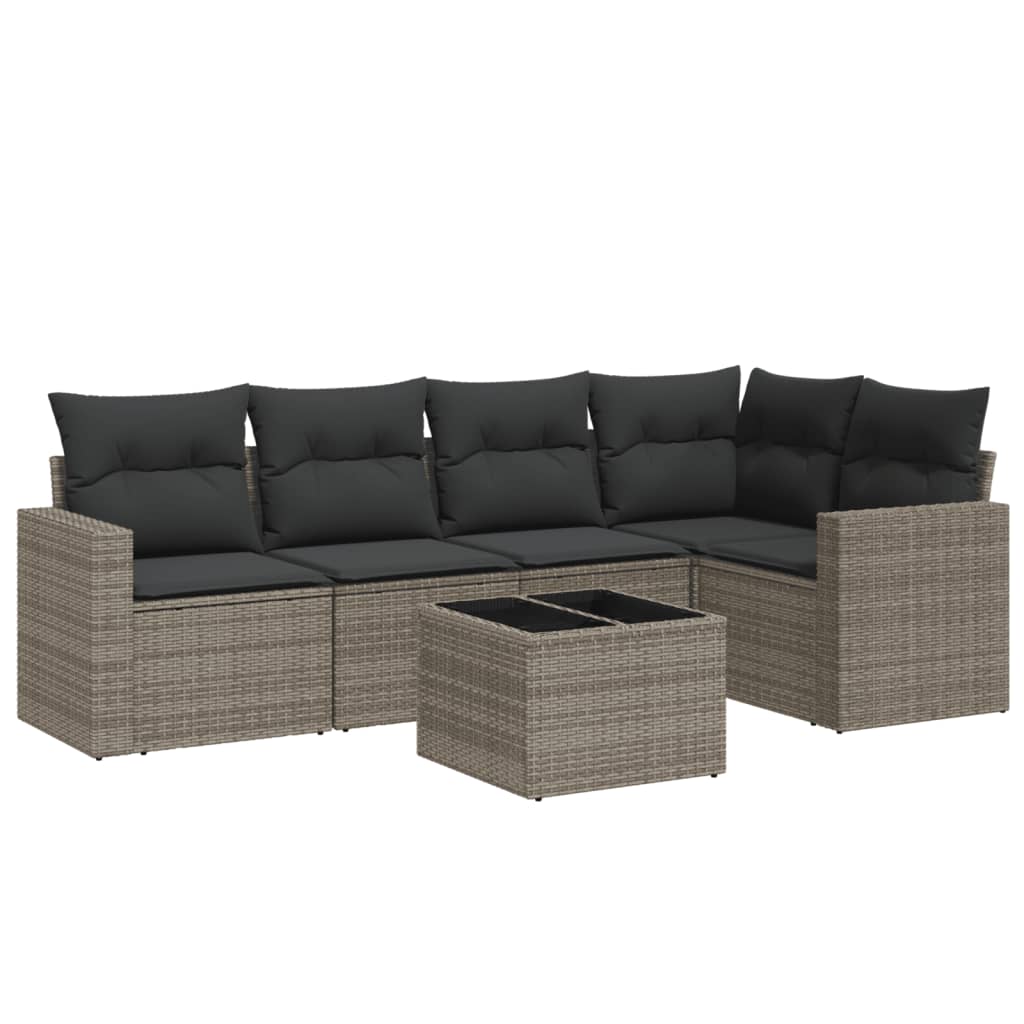 vidaXL 6-tlg. Garten-Sofagarnitur mit Kissen Grau Poly Rattan