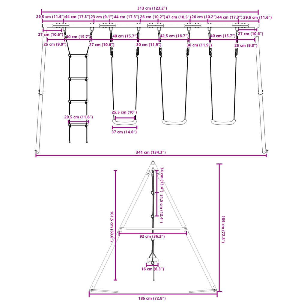 vidaXL Schaukel-Set mit Schaukelsitzen und Strickleiter