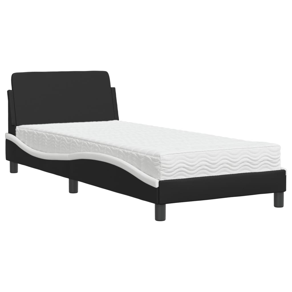 vidaXL Bett mit Matratze Schwarz und Weiß 90x190 cm Kunstleder