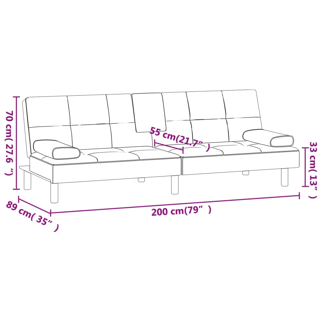 vidaXL Schlafsofa mit Getränkehaltern Grau Kunstleder