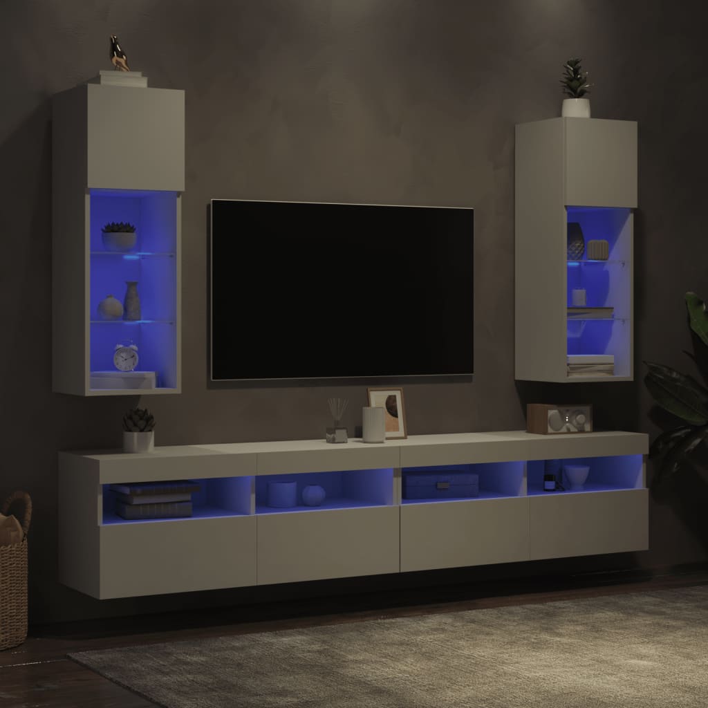 vidaXL TV-Schränke mit LED-Leuchten 2 Stk. Weiß 30,5x30x90 cm