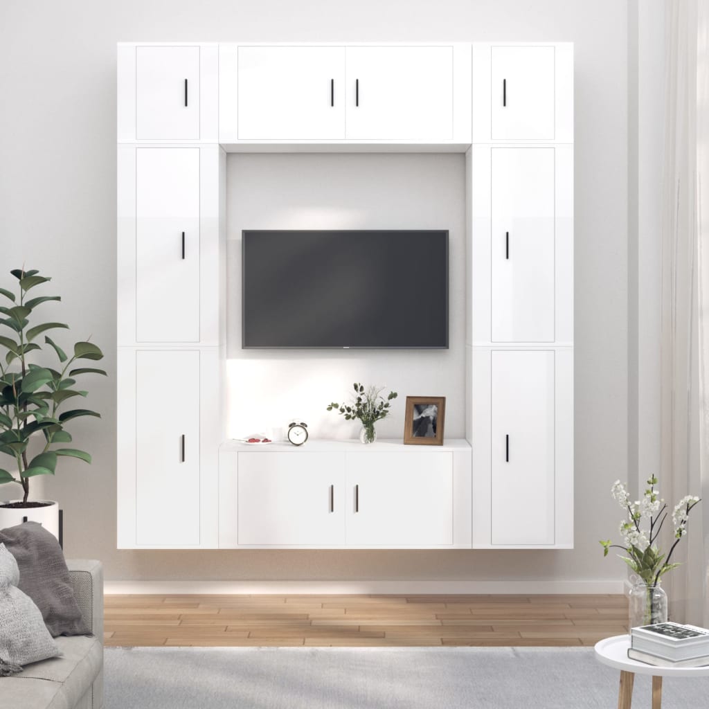 vidaXL 8-tlg. TV-Schrank-Set Hochglanz-Weiß Holzwerkstoff