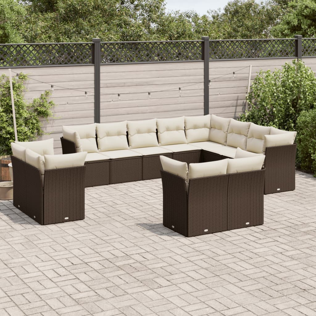 vidaXL 12-tlg. Garten-Sofagarnitur mit Kissen Braun Poly Rattan