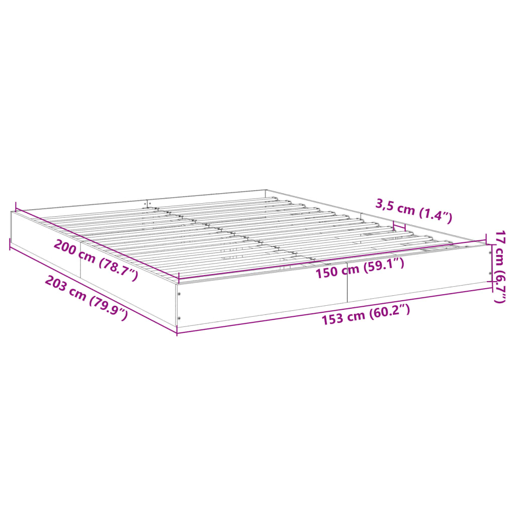 vidaXL Bettgestell ohne Matratze Braun Eiche 150x200 cm Holzwerkstoff