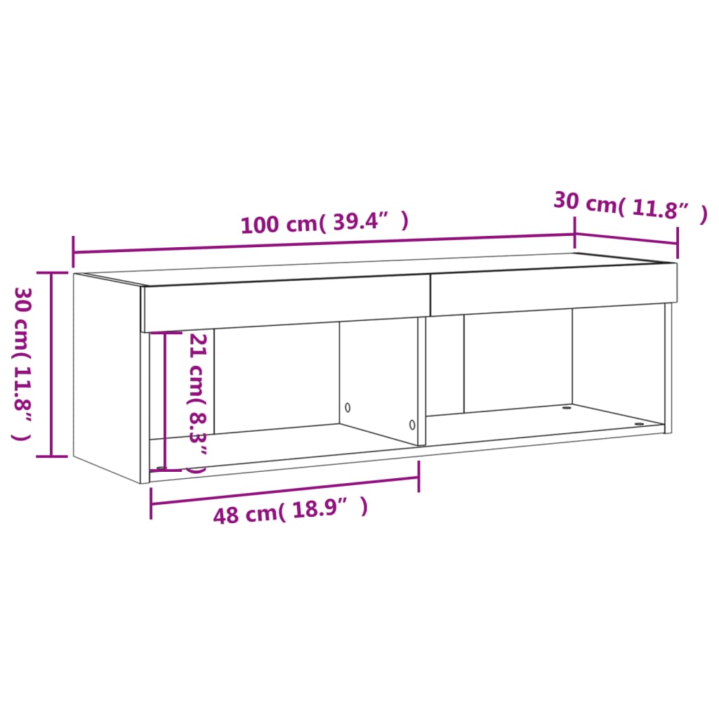 vidaXL TV-Schrank mit LED-Leuchten Räuchereiche 100x30x30 cm