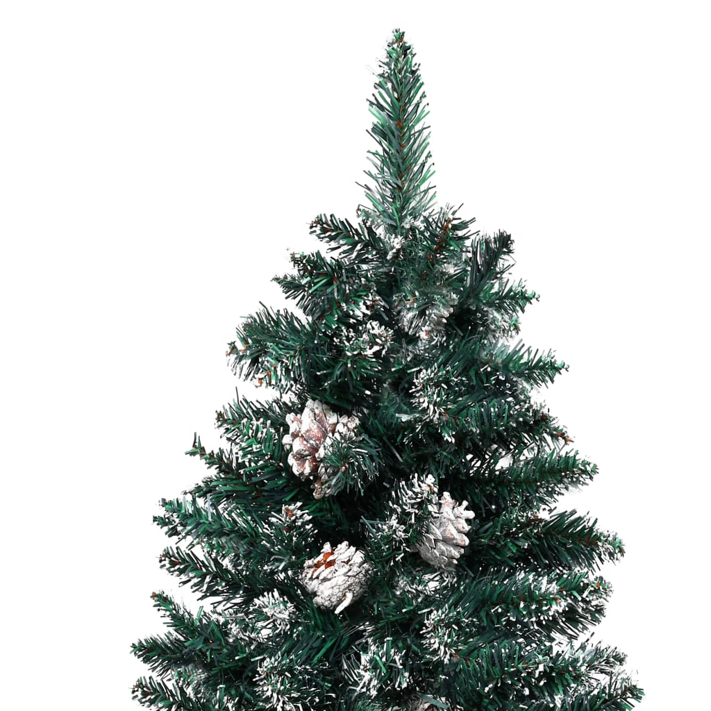 vidaXL Weihnachtsbaum Schlank mit Echtholz und Schnee Grün 150 cm