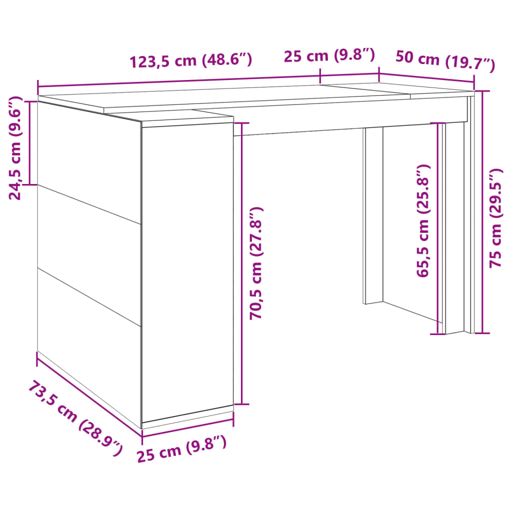 vidaXL Schreibtisch Schwarz 123,5x73,5x75 cm Holzwerkstoff