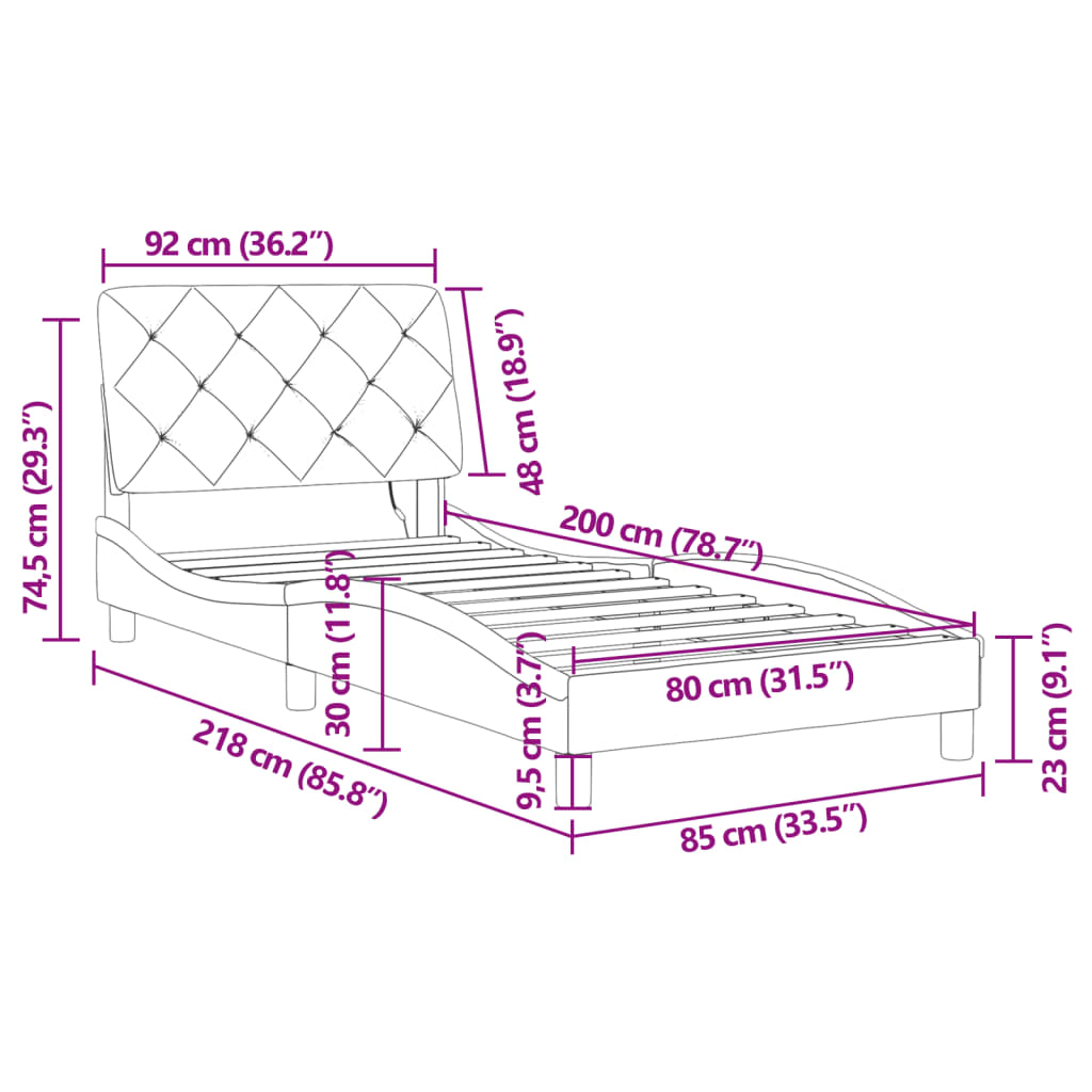 vidaXL Bettgestell mit LED-Leuchten Schwarz 80x200 cm Samt