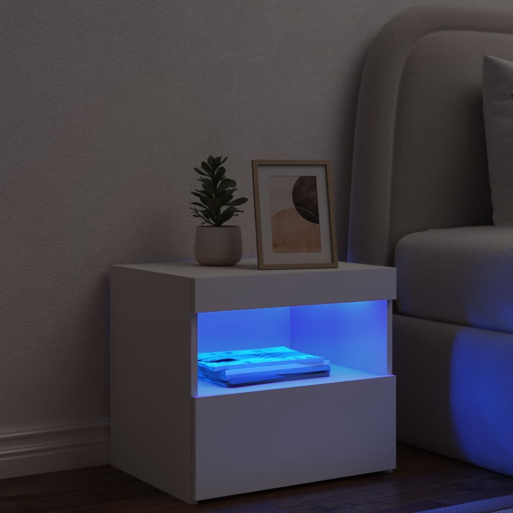 vidaXL Nachttisch mit LED-Leuchten Weiß 50x40x45 cm