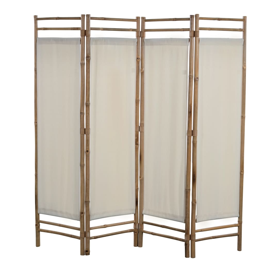 vidaXL 4-teiliger Faltbarer Raumteiler Bambus und Leinwand 160 cm