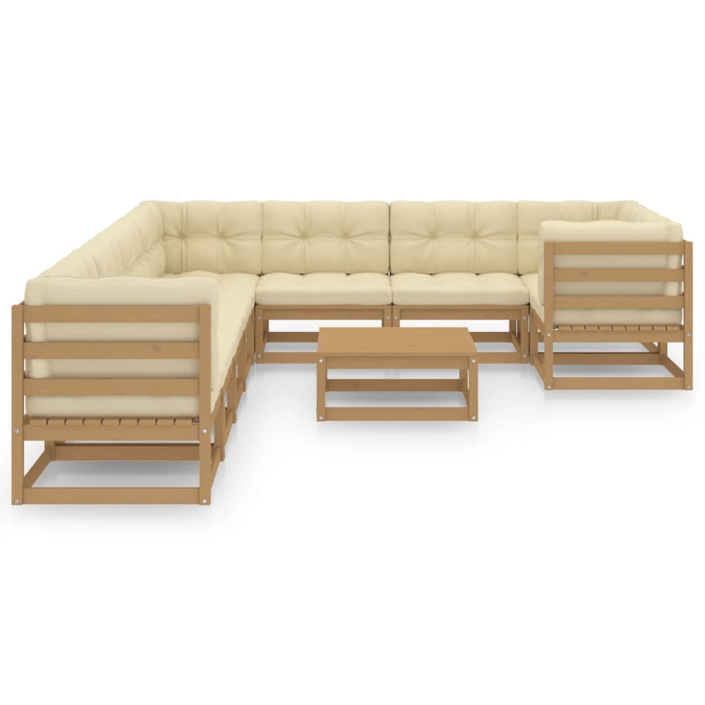 vidaXL 10-tlg. Garten-Lounge-Set mit Kissen Honigbraun Massivholz