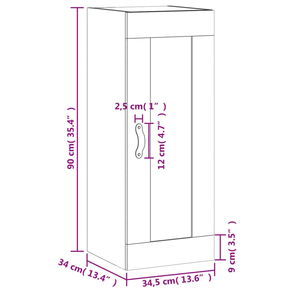 vidaXL Wandschrank Schwarz 34,5x34x90 cm Holzwerkstoff