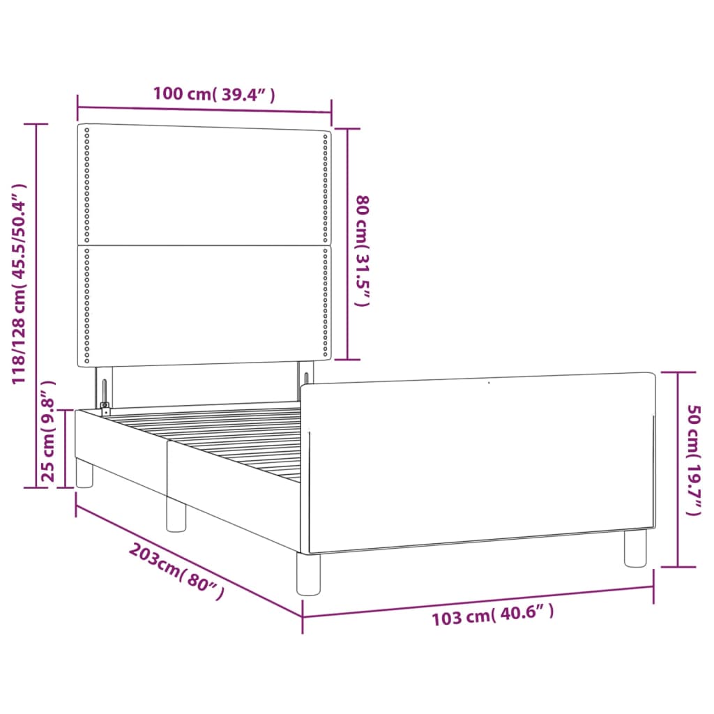 vidaXL Bettgestell mit Kopfteil Blau 100x200 cm Stoff