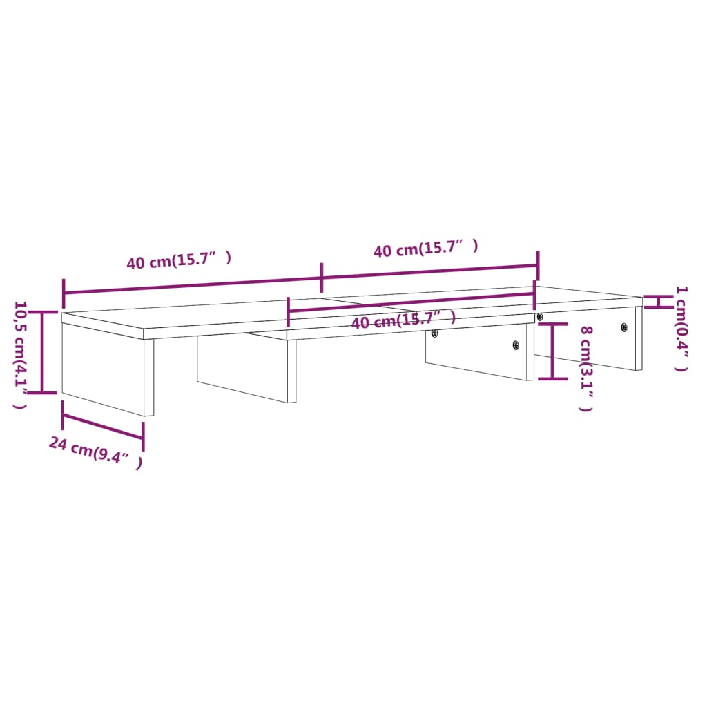 vidaXL Monitorständer Schwarz 80x24x10,5 cm Massivholz Kiefer