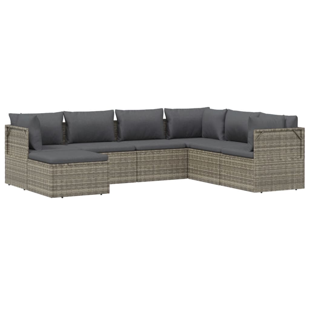 vidaXL 7-tlg. Garten-Lounge-Set mit Kissen Grau Poly Rattan