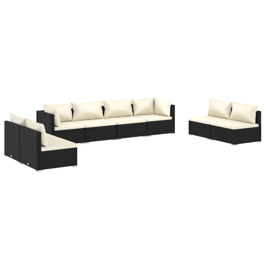 vidaXL 8-tlg. Garten-Lounge-Set mit Kissen Poly Rattan Schwarz