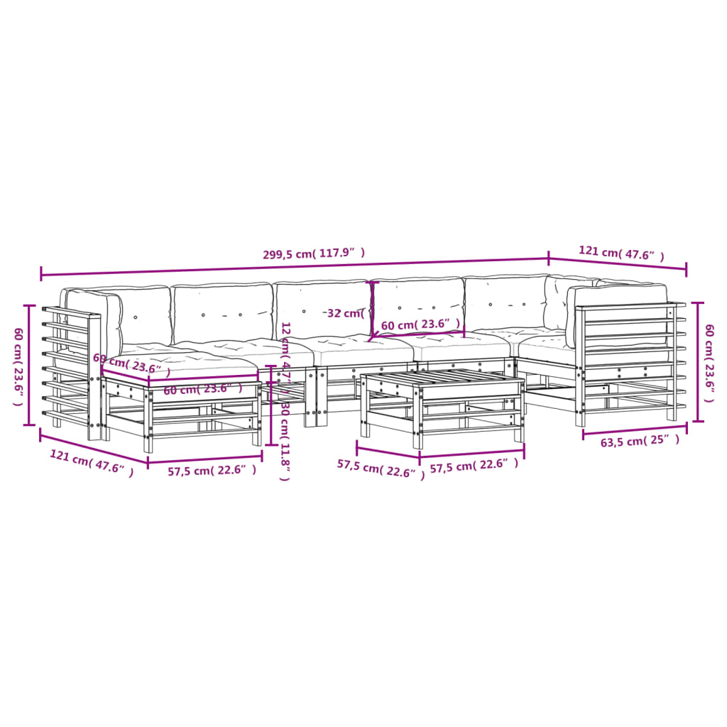 vidaXL 8-tlg. Garten-Lounge-Set mit Kissen Imprägniertes Kiefernholz