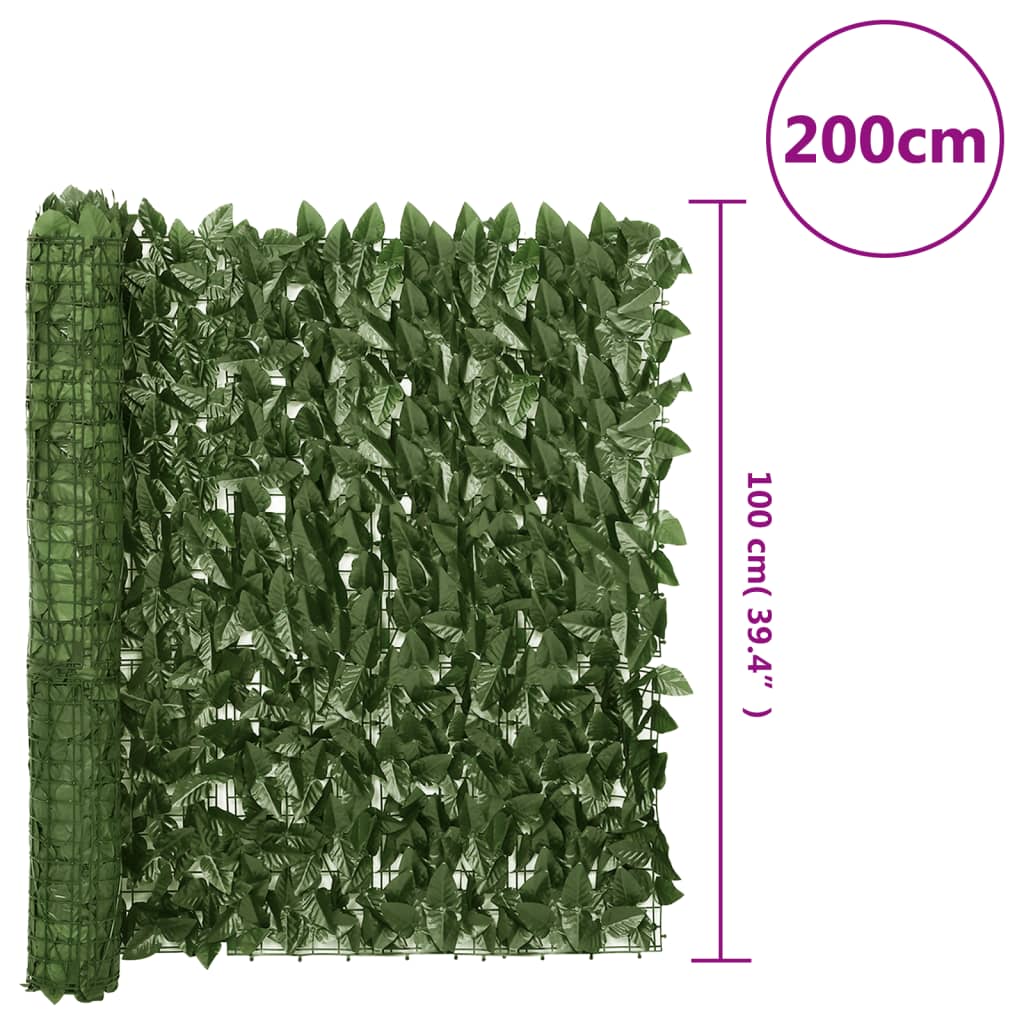 vidaXL Balkon-Sichtschutz mit Dunkelgrünen Blättern 200x100 cm