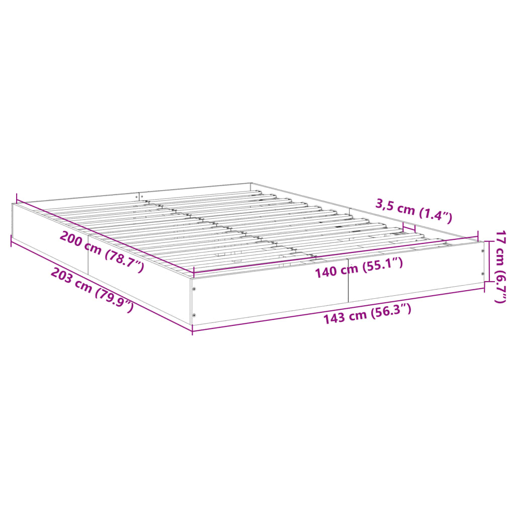 vidaXL Bettgestell Räuchereiche 140x200 cm Holzwerkstoff