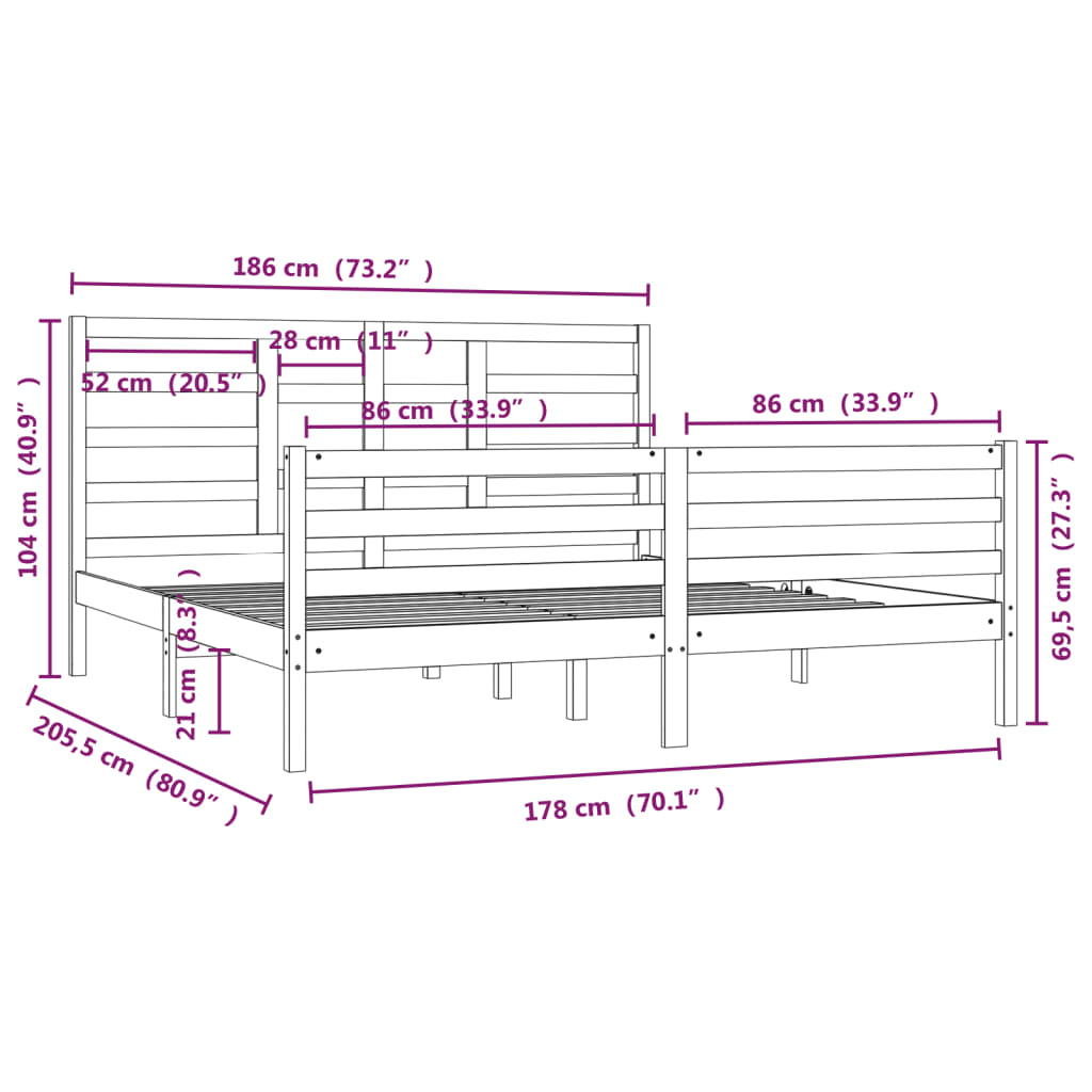 vidaXL Massivholzbett 180x200 cm