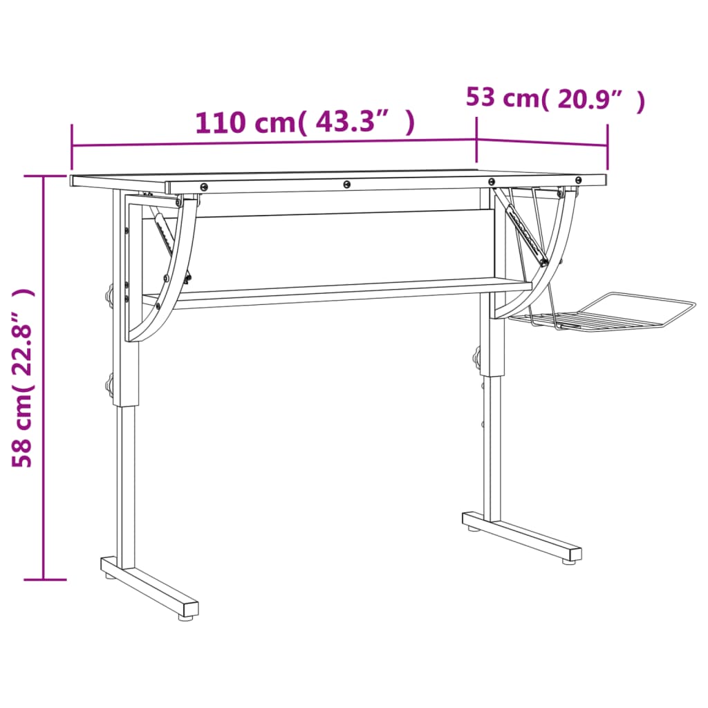 vidaXL Basteltisch Weiß & Grau 110x53x(58-87) cm Holzwerkstoff & Stahl