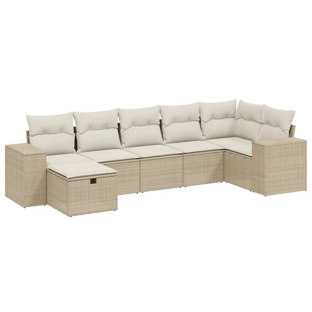 vidaXL 7-tlg. Garten-Sofagarnitur mit Kissen Beige Poly Rattan