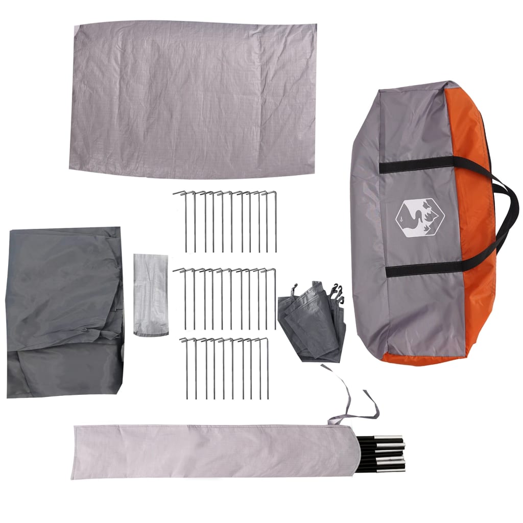 vidaXL Campingzelt 4 Personen Grau und Orange Wasserdicht