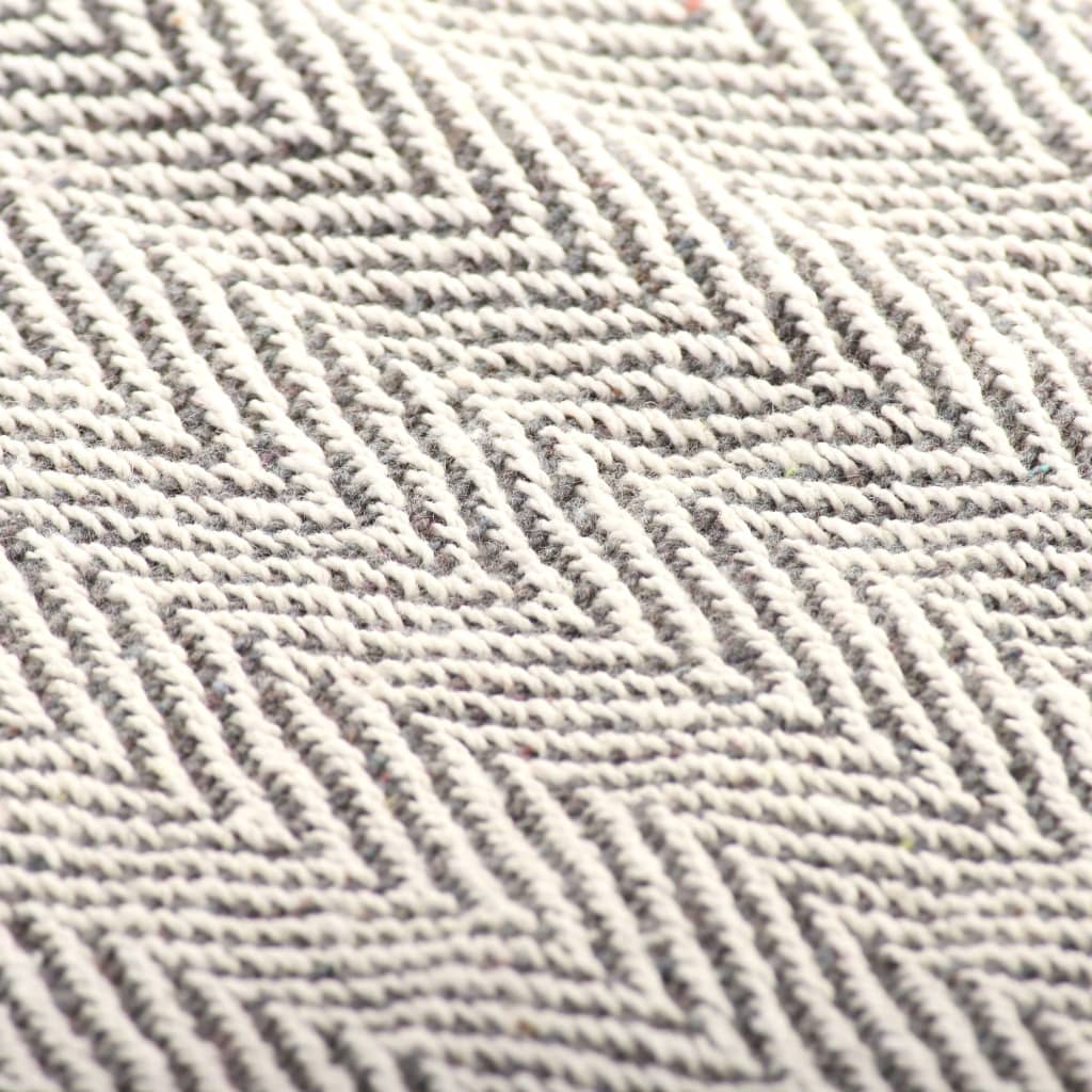 vidaXL Überwurf Baumwolle Fischgrätmuster 220 x 250 cm Grau