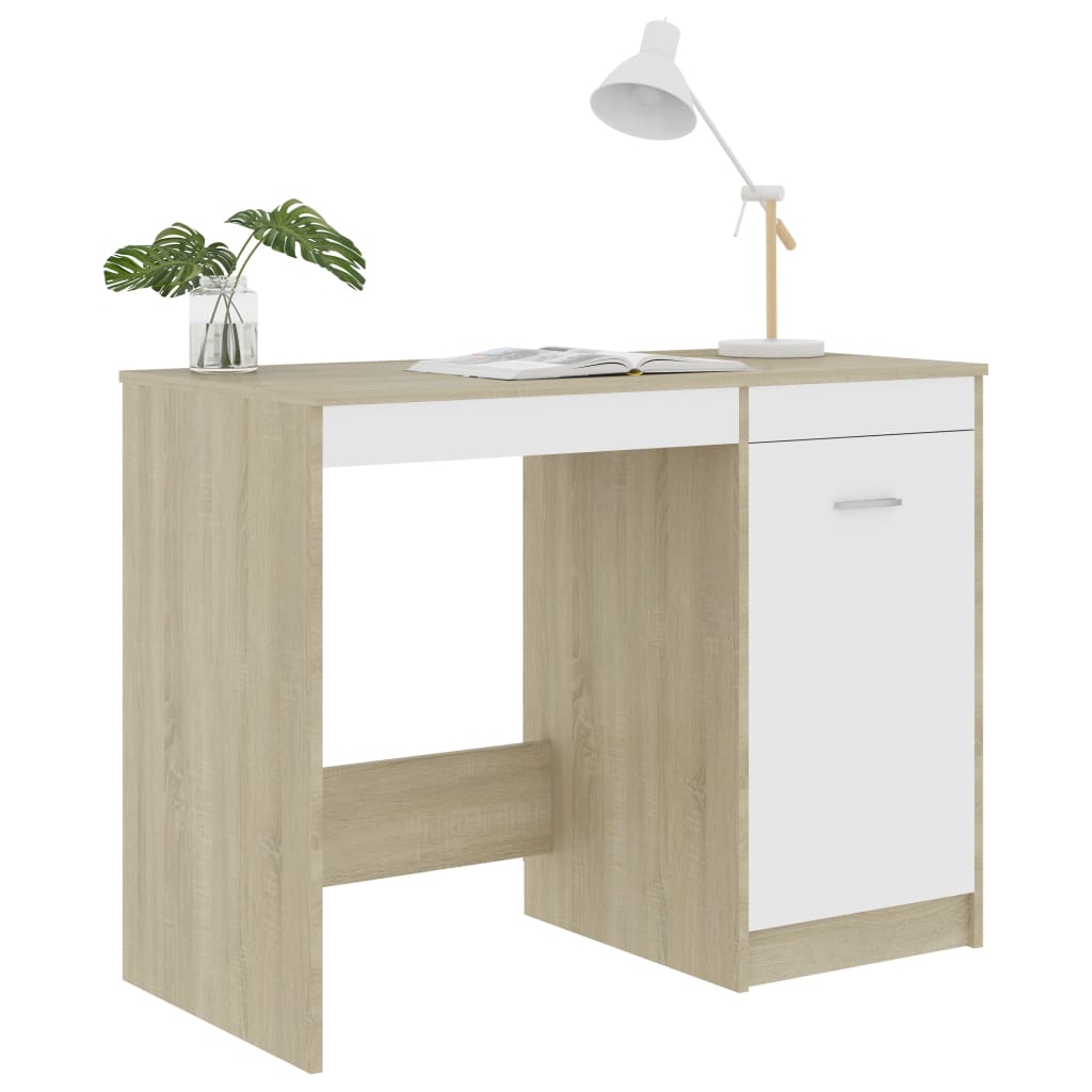 vidaXL Schreibtisch Weiß Sonoma-Eiche 100x50x76 cm Holzwerkstoff