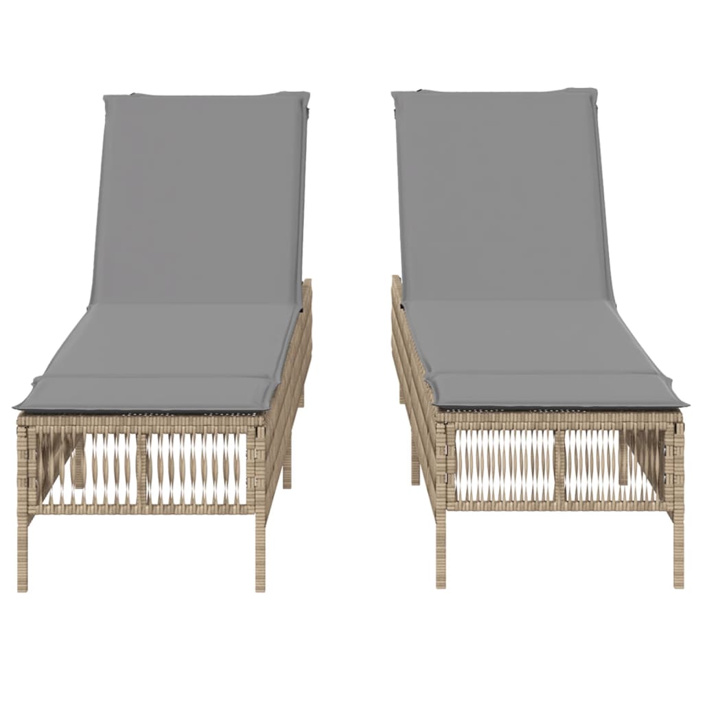 vidaXL Sonnenliegen mit Auflagen 2 Stk. Beige Poly Rattan