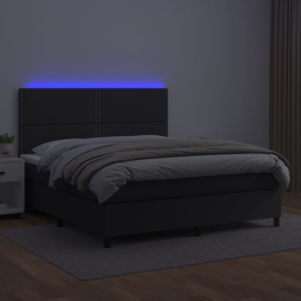 vidaXL Boxspringbett mit Matratze & LED Schwarz 180x200 cm Kunstleder