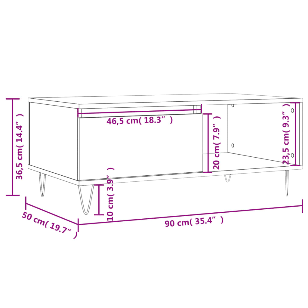 vidaXL Couchtisch Weiß 90x50x36,5 cm Holzwerkstoff