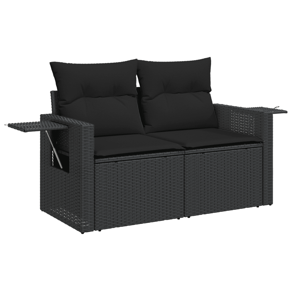 vidaXL 4-tlg. Garten-Sofagarnitur mit Kissen Schwarz Poly Rattan