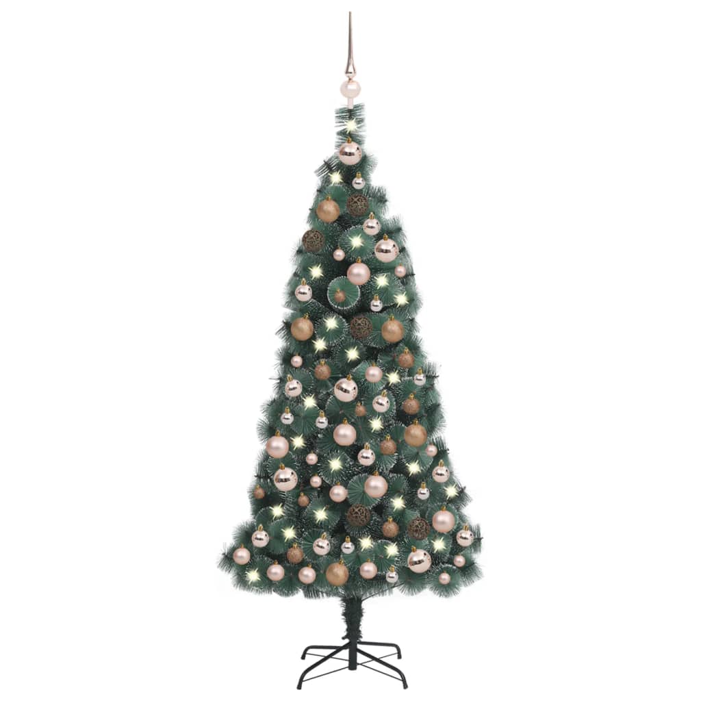 vidaXL Künstlicher Weihnachtsbaum LEDs & Kugeln Grün 120 cm PVC & PE