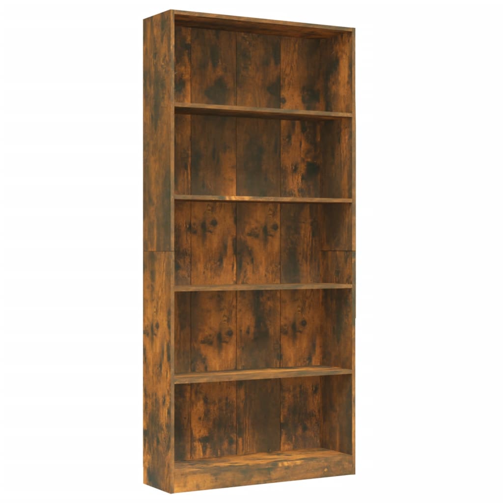 vidaXL Bücherregal 5 Fächer Räuchereiche 80x24x175 cm Holzwerkstoff