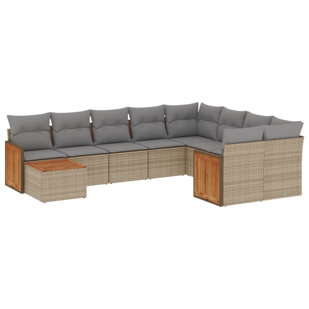 vidaXL 10-tlg. Garten-Sofagarnitur mit Kissen Beige Poly Rattan