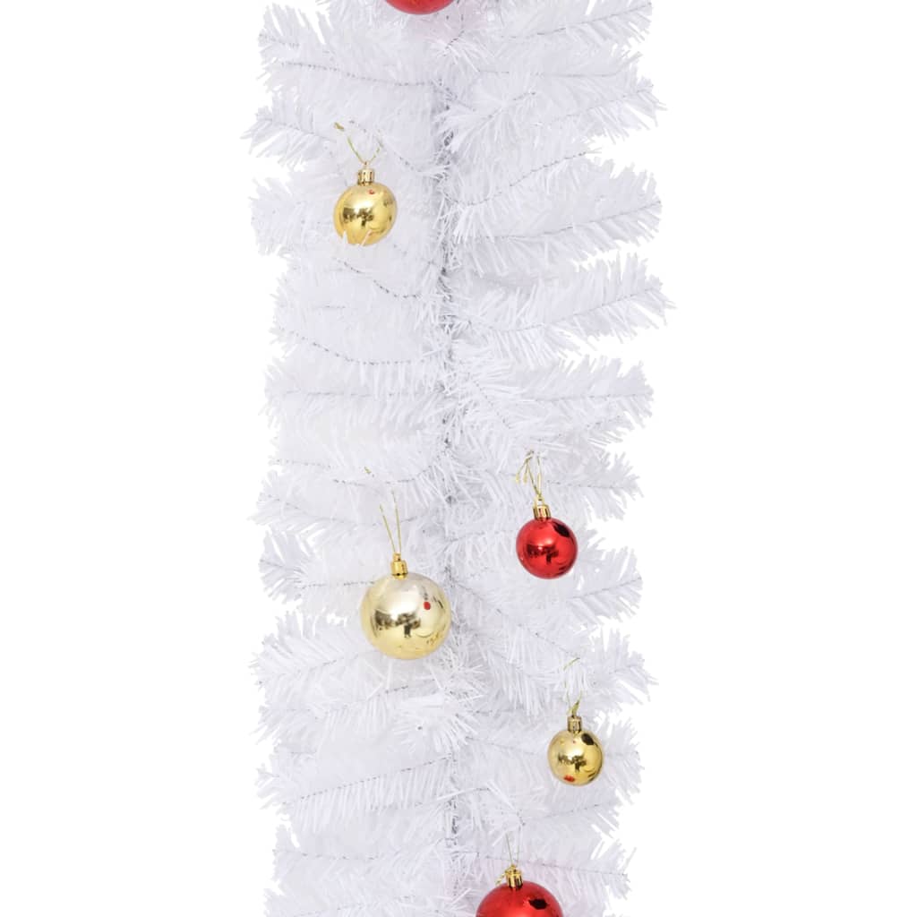 vidaXL Weihnachtsgirlande Geschmückt mit Kugeln Weiß 10 m