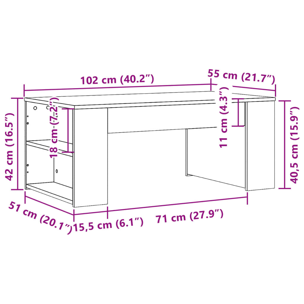 vidaXL Couchtisch Braun Eichen-Optik 102x55x42 cm Holzwerkstoff