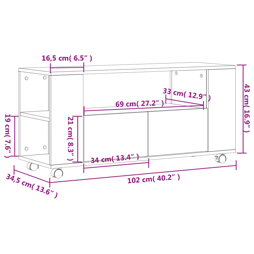 vidaXL TV-Schrank Braun Eichen-Optik 102x34,5x43 cm Holzwerkstoff