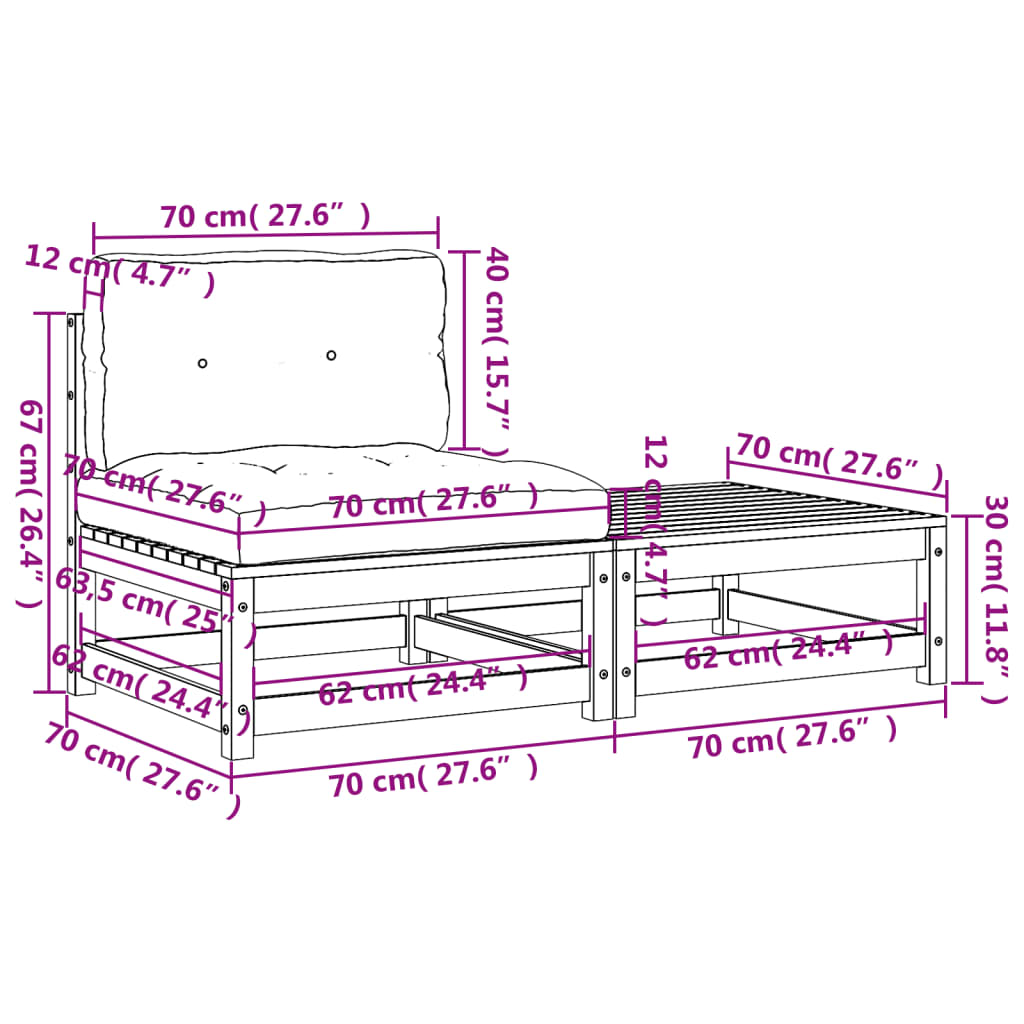 vidaXL Gartensofa ohne Armlehnen mit Kissen und Hocker