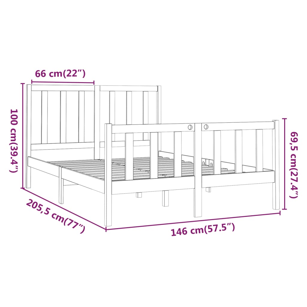 vidaXL Massivholzbett Schwarz Kiefer 140x190 cm