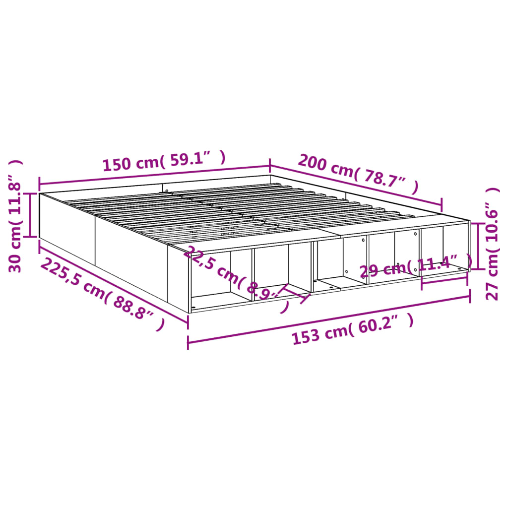 vidaXL Bettgestell Räuchereiche 150x200 cm Holzwerkstoff