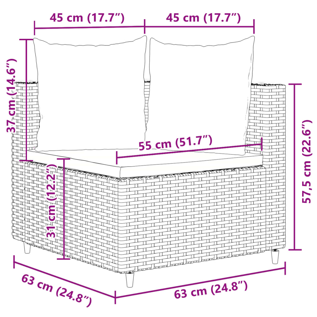 vidaXL 10-tlg. Garten-Sofagarnitur mit Kissen Grau Poly Rattan